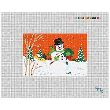Holiday Snowman Vintage Card Needlepoint Kit Stitched Preview