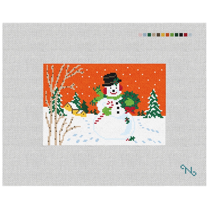 Holiday Snowman Vintage Card Needlepoint Kit Stitched Preview