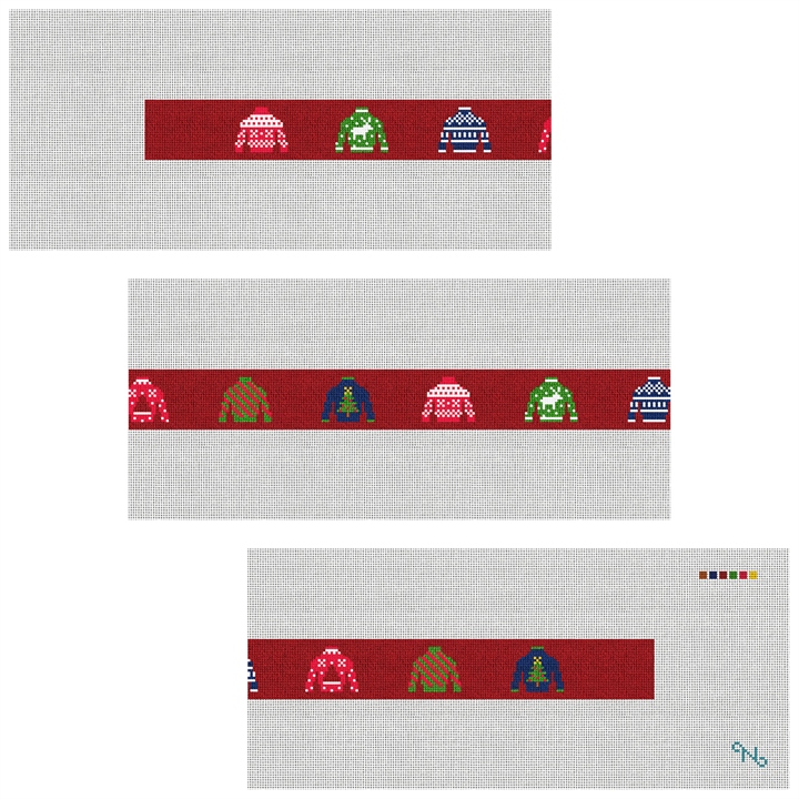 Holiday Sweater Needlepoint Belt Kit Stitched Preview