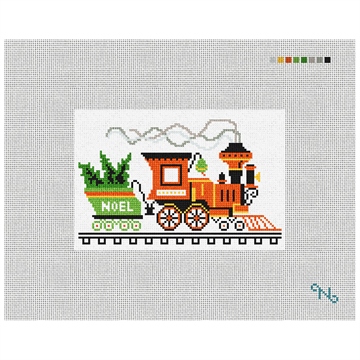 Holiday Train Vintage Card Needlepoint Kit Stitched Preview