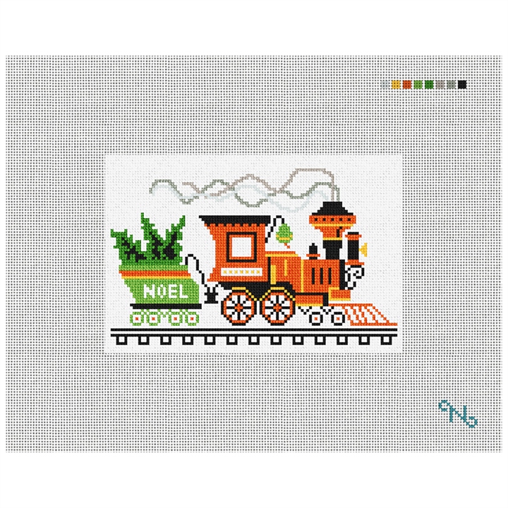 Holiday Train Vintage Card Needlepoint Kit Stitched Preview