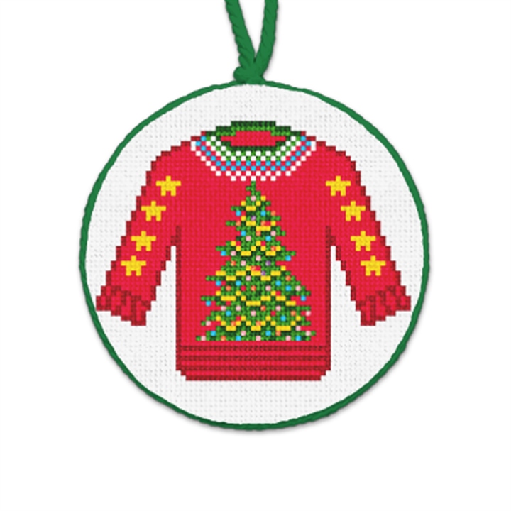Holiday Tree Ugly Sweater Needlepoint Ornament