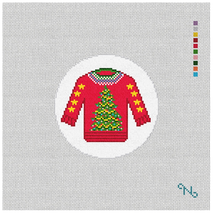 Holiday Tree Ugly Sweater Needlepoint Ornament Kit Stitched Preview