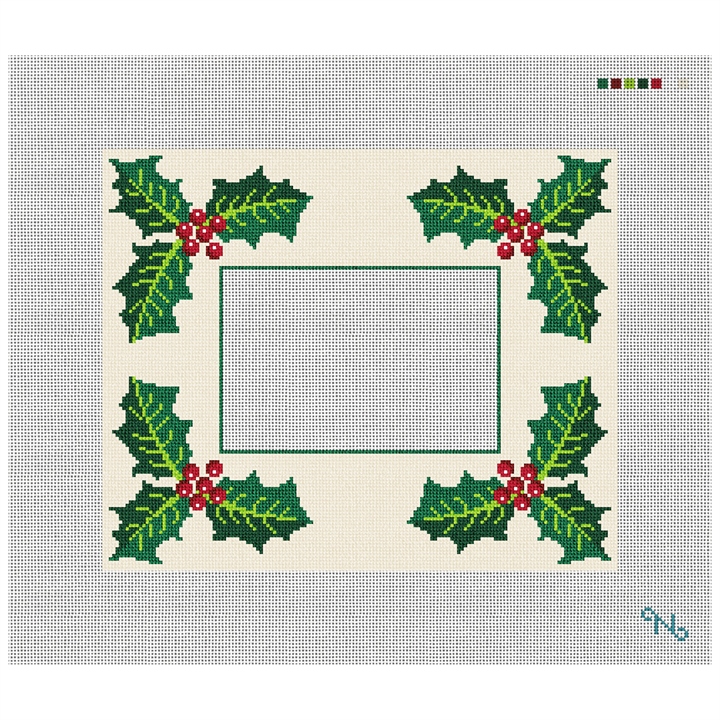 Holly Days Picture Frame Needlepoint Kit Stitched Preview