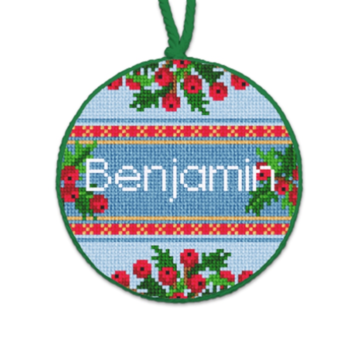 Holly Jolly Blue Needlepoint Ornament