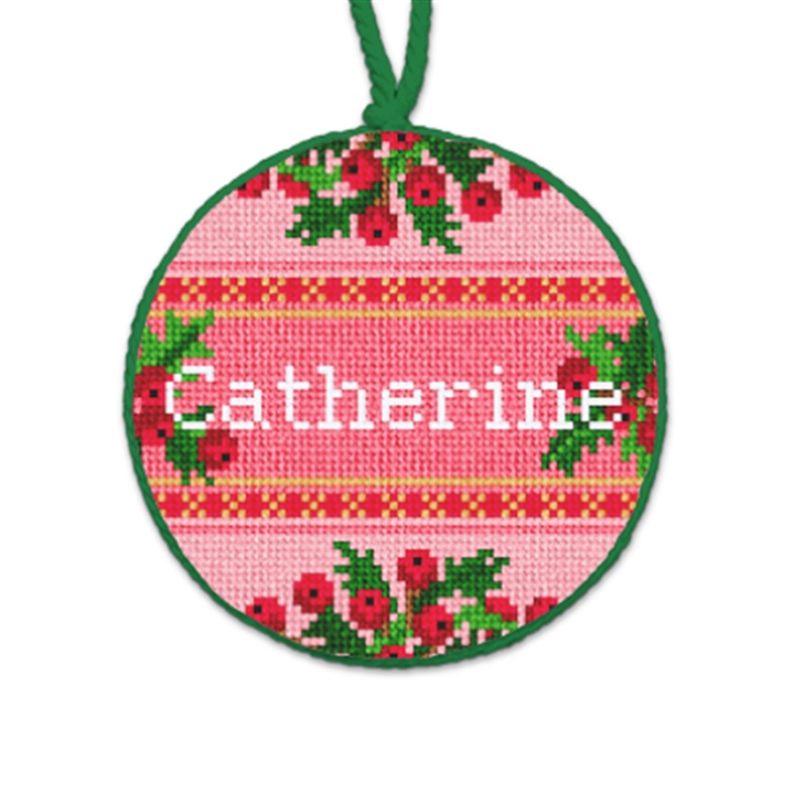 Holly Jolly Pink Needlepoint Ornament