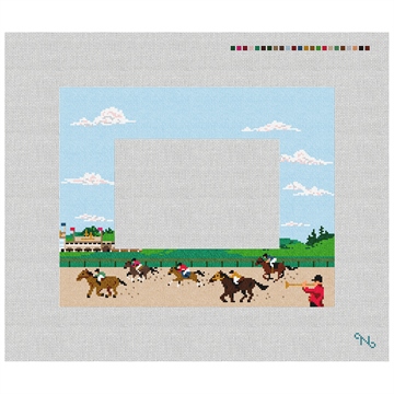 Horse Racing Picture Frame Needlepoint Kit Stitched Preview