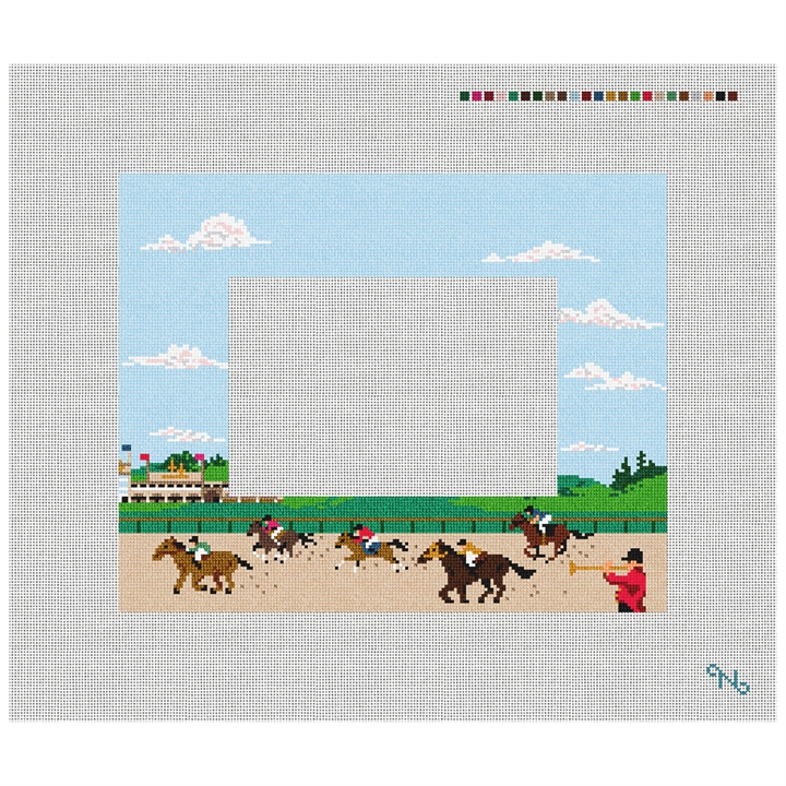 Horse Racing Picture Frame Needlepoint Kit Stitched Preview