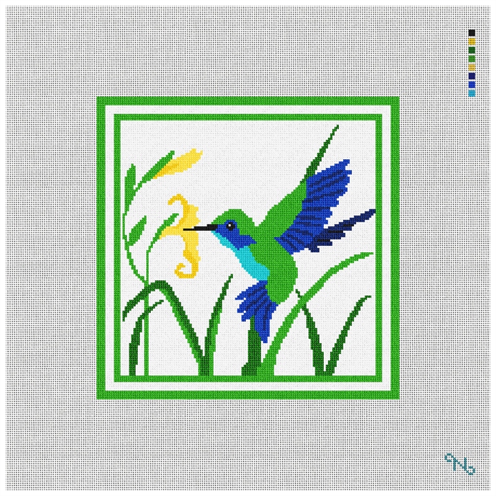 Hummingbird Needlepoint Pillow Kit Stitched Preview