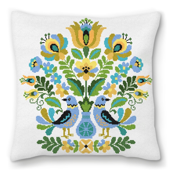 Hungarian Folk Design Needlepoint Pillow
