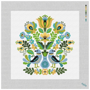 Hungarian Folk Design Needlepoint Pillow Kit Stitched Preview