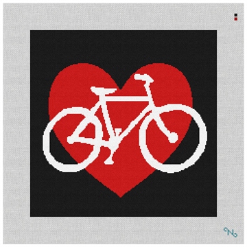 I Heart Bicycles Modern Needlepoint Pillow Kit Stitched Preview