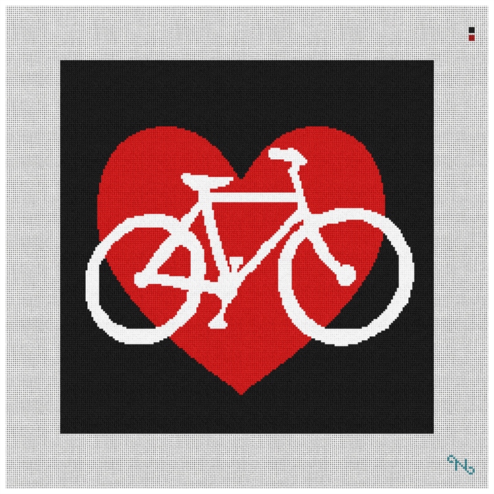 I Heart Bicycles Modern Needlepoint Pillow Kit Stitched Preview