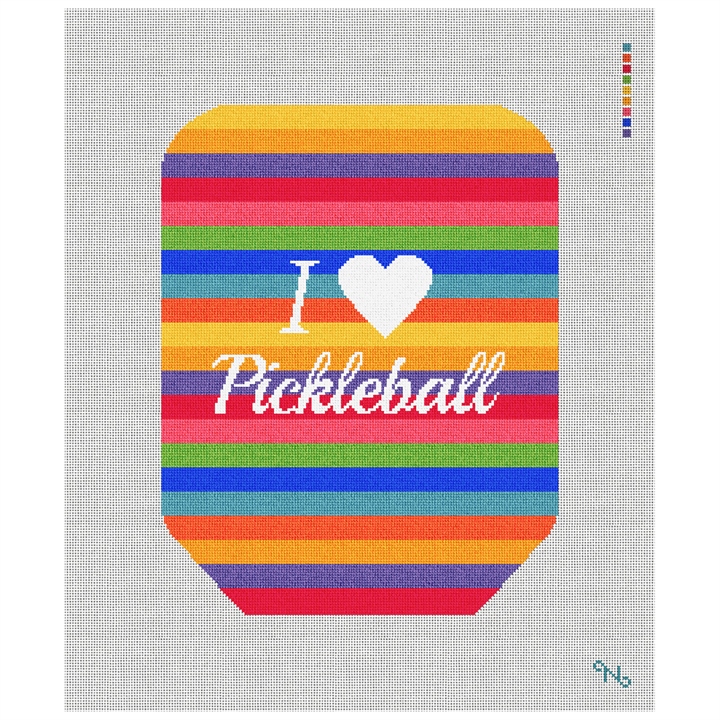 I Love Pickleball Paddle Cover Needlepoint Kit Stitched Preview