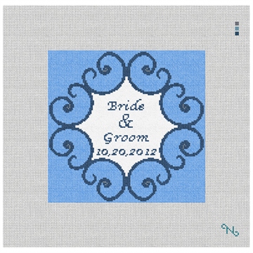 Iron Scroll Ring Pillow Needlepoint Kit Stitched Preview