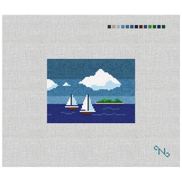 Island Sailing Needlepoint Card Wallet Kit Stitched Preview