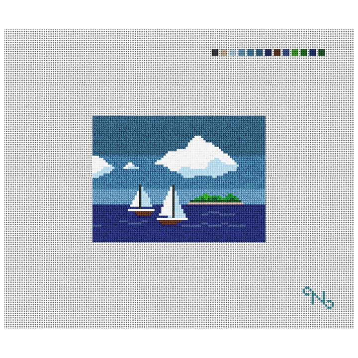 Island Sailing Needlepoint Card Wallet Kit Stitched Preview
