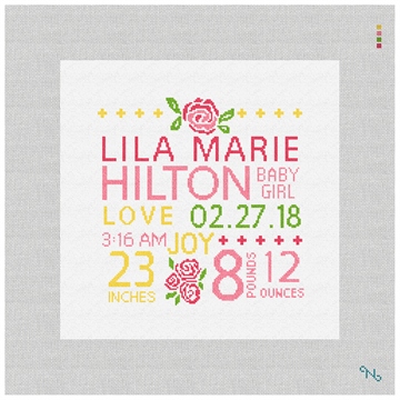 It's A Girl Needlepoint Pillow Kit Stitched Preview