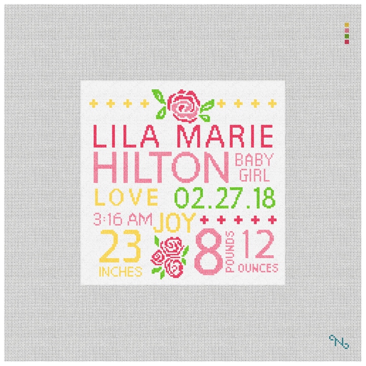 It's A Girl Needlepoint Pillow Kit Stitched Preview
