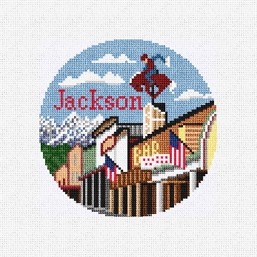 Jackson Wyoming Needlepoint Ornament Kit Stitched Preview