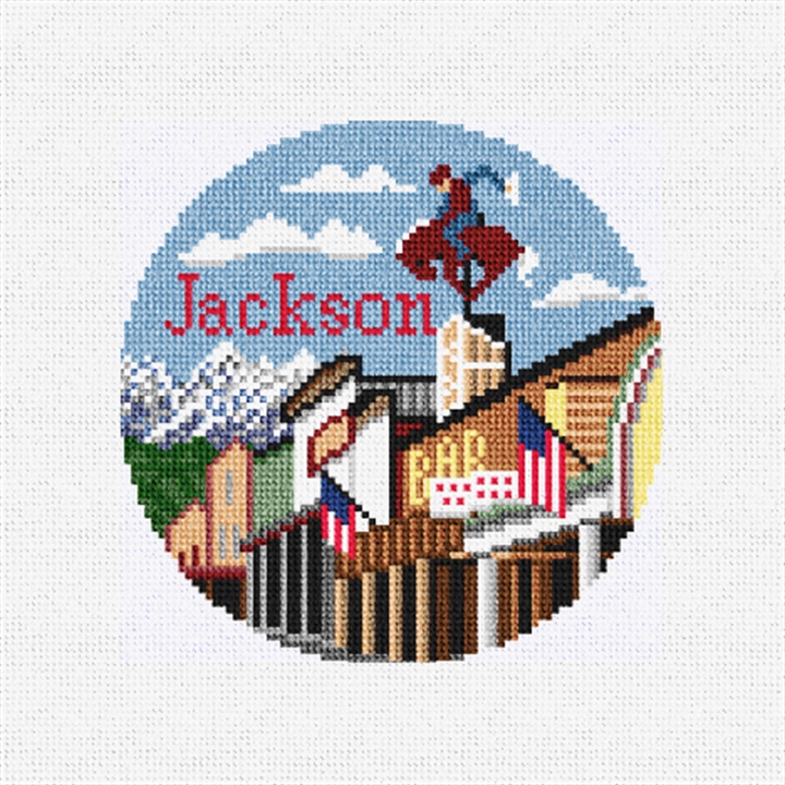 Jackson Wyoming Needlepoint Ornament Kit Stitched Preview