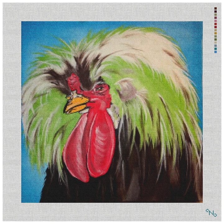 Jerry the Rooster Needlepoint Kit Stitched Preview