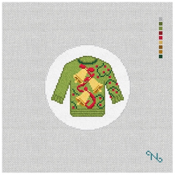 Jingle Bells Ugly Sweater Needlepoint Ornament Kit Stitched Preview