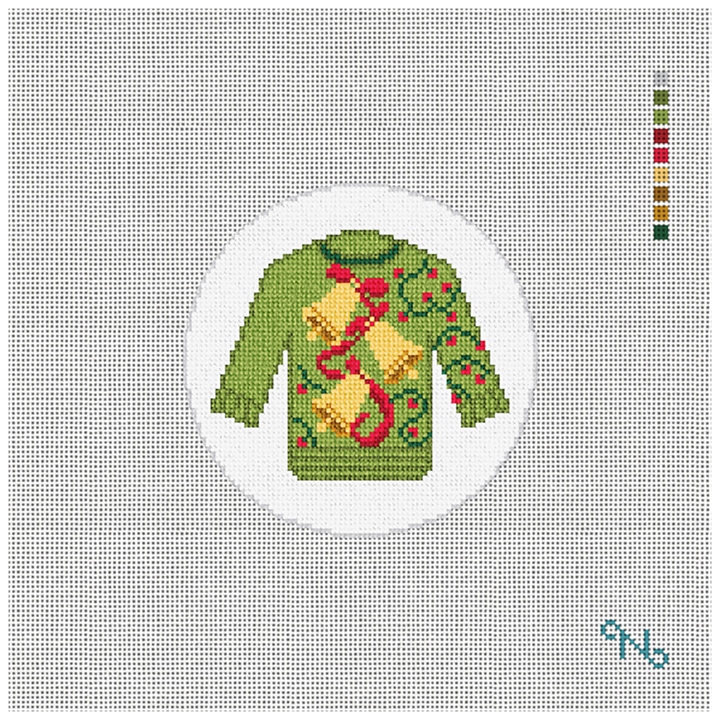 Jingle Bells Ugly Sweater Needlepoint Ornament Kit Stitched Preview