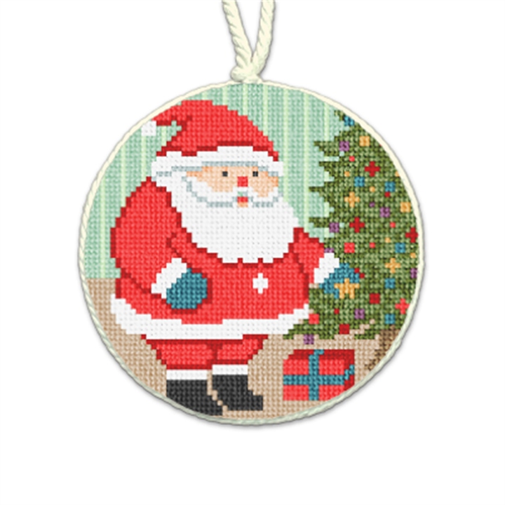 Jolly Santa and His Tree Needlepoint Ornament