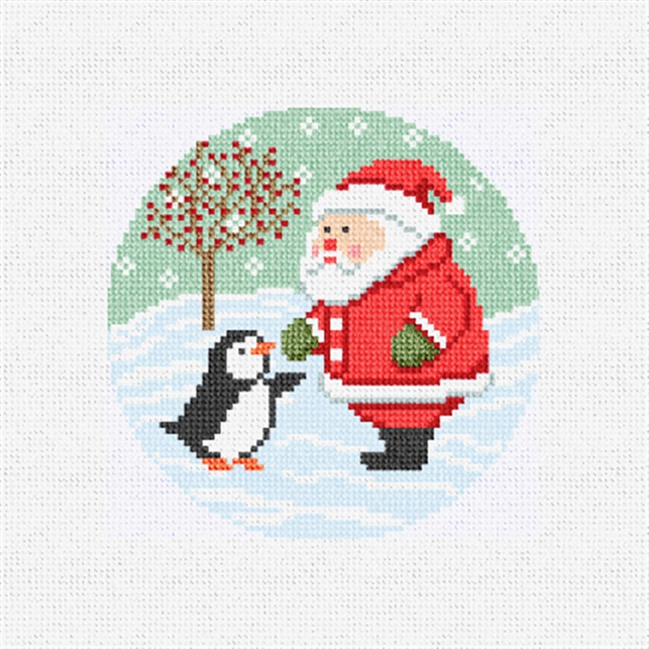 Jolly Santa and Penguin Needlepoint Ornament Kit