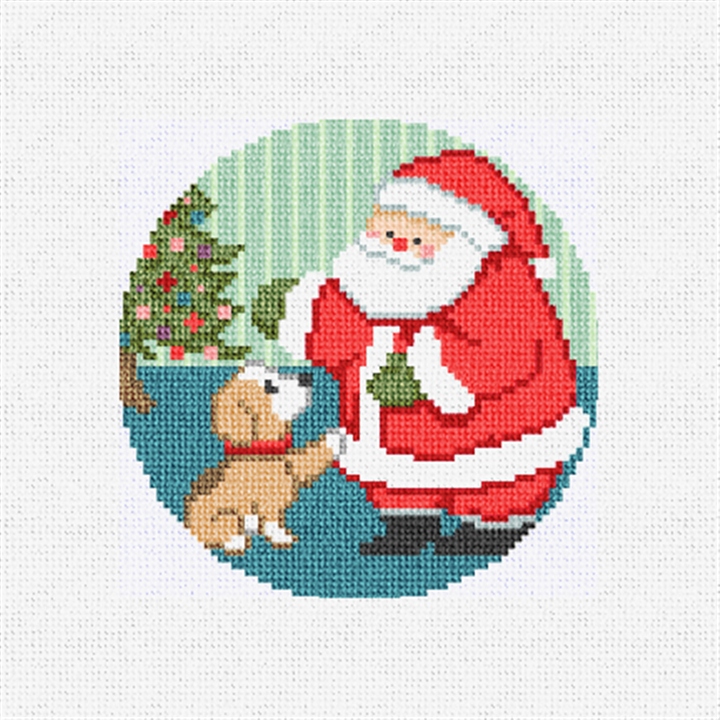 Jolly Santa and Puppy Needlepoint Ornament Kit