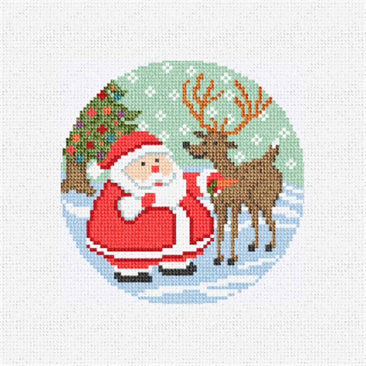Jolly Santa and Reindeer Needlepoint Ornament Kit