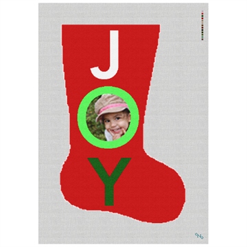 Joy Photo Needlepoint Christmas Stocking Kit Stitched Preview