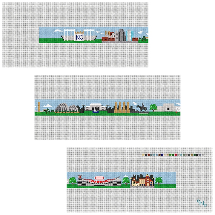 Kansas City Landscape Needlepoint Belt Kit Stitched Preview