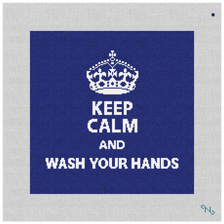 Keep Calm Wash Hands Needlepoint Pillow Kit Stitched Preview