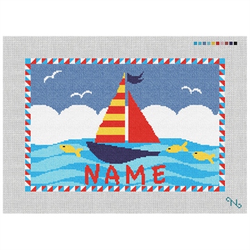 Kids Sailboat Needlepoint Kit Stitched Preview