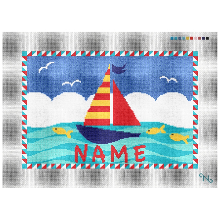 Kids Sailboat Needlepoint Kit Stitched Preview