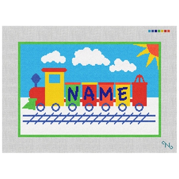 Kids Train Personalized Needlepoint Kit Stitched Preview