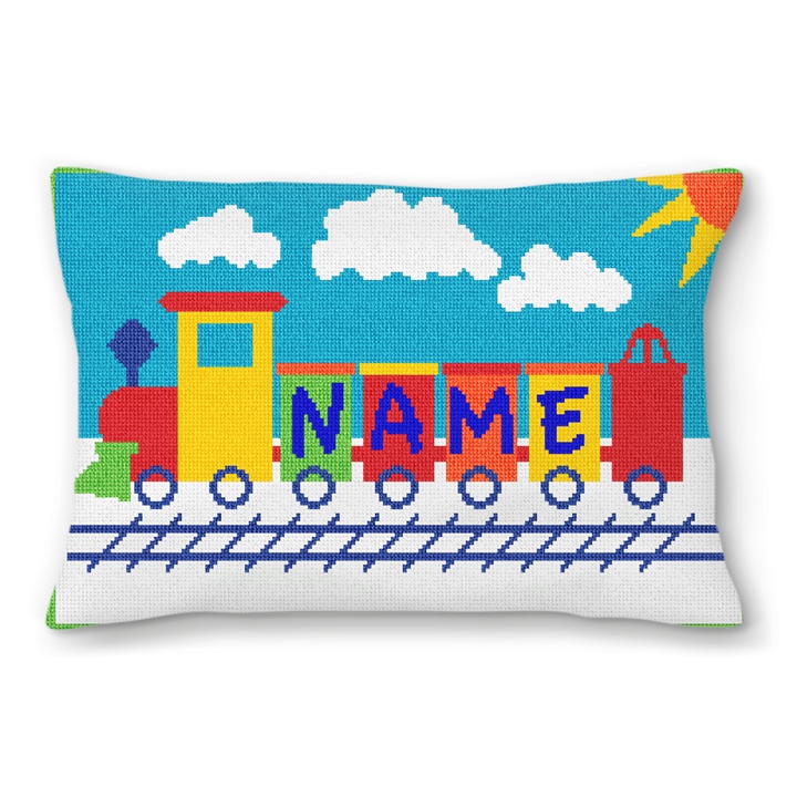 Kids Train Personalized Needlepoint Pillow