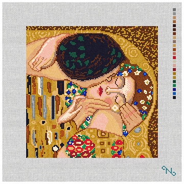 Klimt's Kiss Needlepoint Pillow Kit Stitched Preview