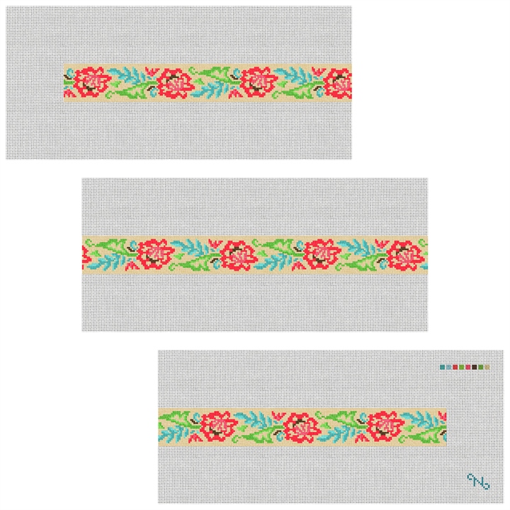 Lacy Floral Needlepoint Belt Kit Stitched Preview