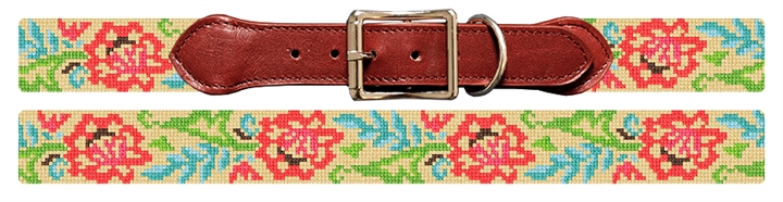 Lacy Floral Needlepoint Dog Collar