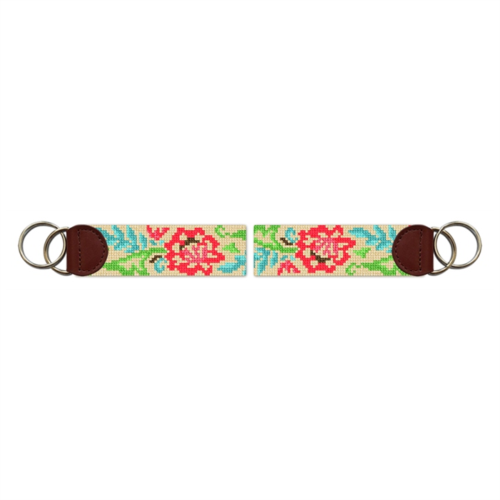 Lacy Floral Needlepoint Key Fob