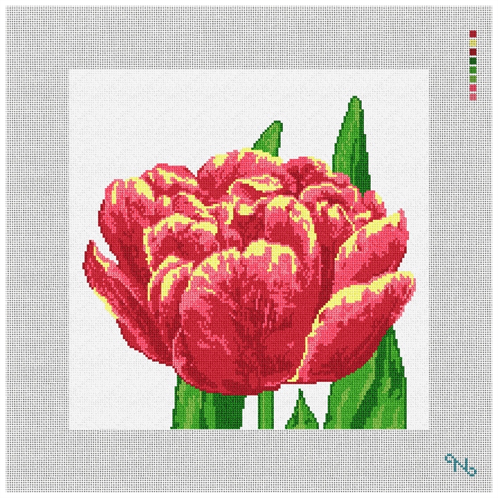 Lacy Tulip Needlepoint Pillow Kit Stitched Preview