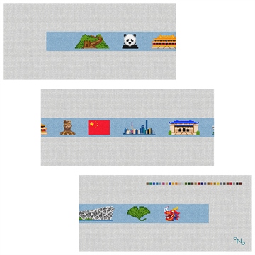 Landmarks of China Needlepoint Belt Kit Stitched Preview