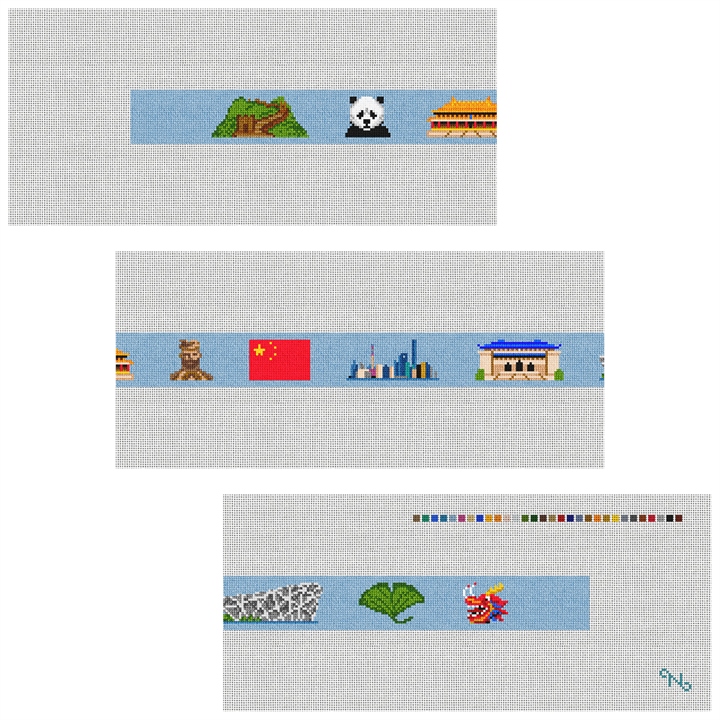 Landmarks of China Needlepoint Belt Kit Stitched Preview