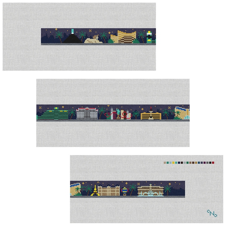 Las Vegas Landscape Needlepoint Belt Kit Stitched Preview