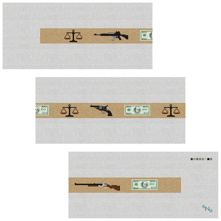 Lawyers Guns and Money Needlepoint Belt Kit Stitched Preview