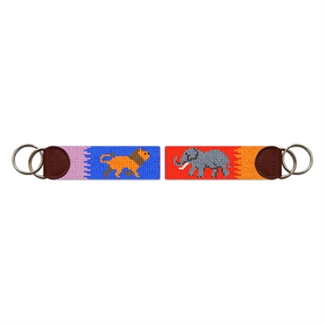 Lion and Elephant Safari Needlepoint Key Fob
