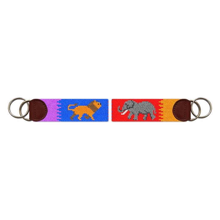 Lion and Elephant Safari Needlepoint Key Fob